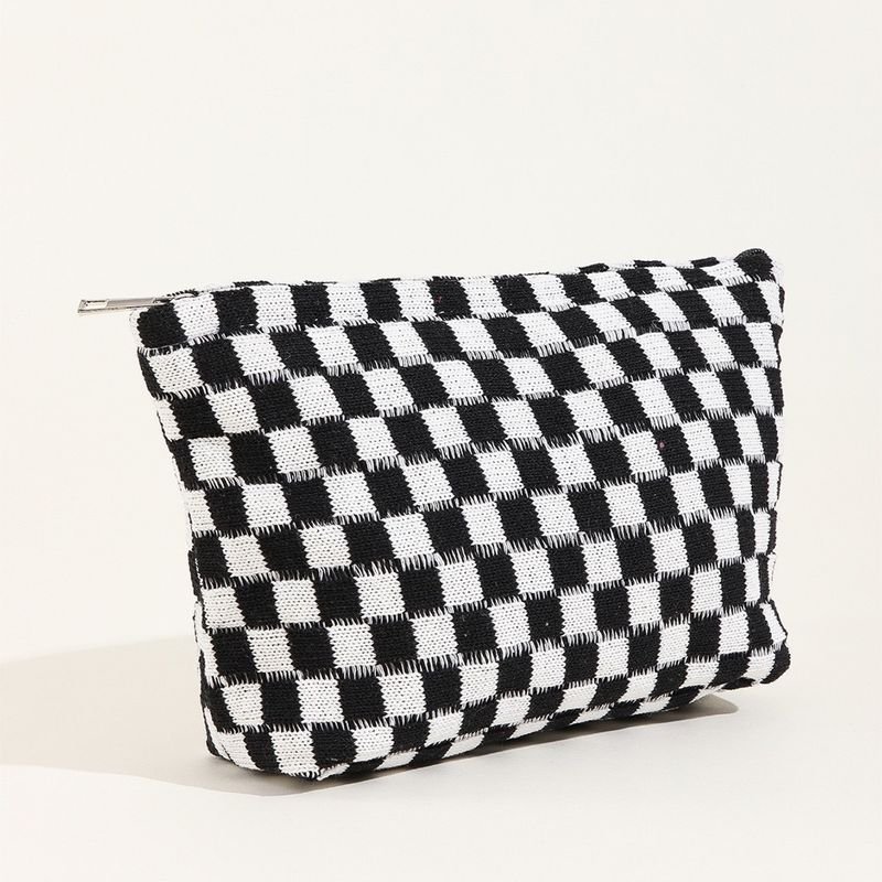 Fashion Checkerboard Wool Cosmetic Bag