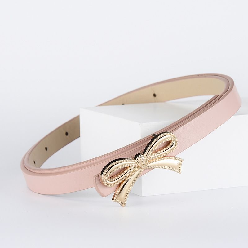 Women Fashion Bow PU Thin Belt
