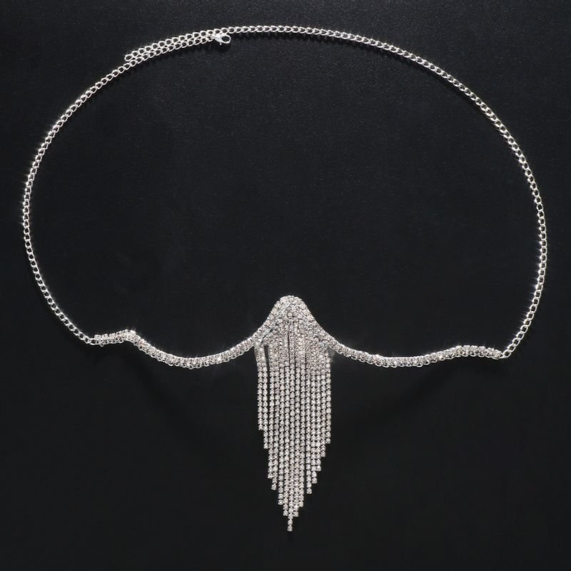 Women Fashion Sexy Tassel Rhinestone Chest Body Chain