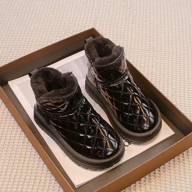 Kids Unisex Casual Cute Solid Color Quilted Fleece Slip On Thick-Soled Snow Boots