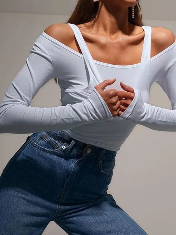 Women Fashion Y2K Solid Color Long Sleeve T-Shirt