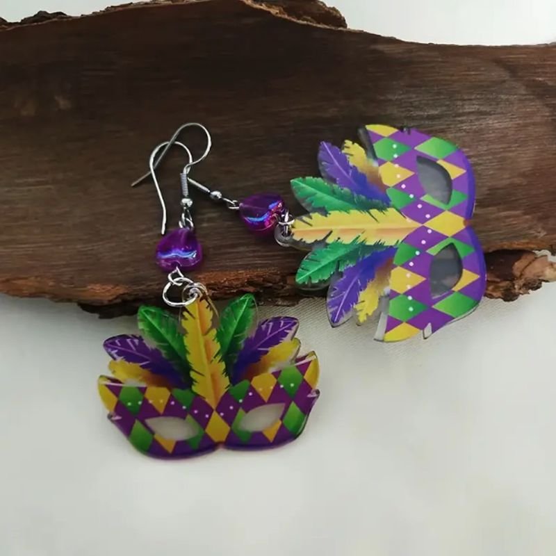 Mardi Gras Mask Pendant Acrylic Earrings