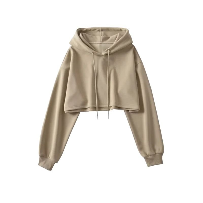 Vintage Drawstring Pullover Long-Sleeved Women Street Style Edgy Crop Hoodie Custom