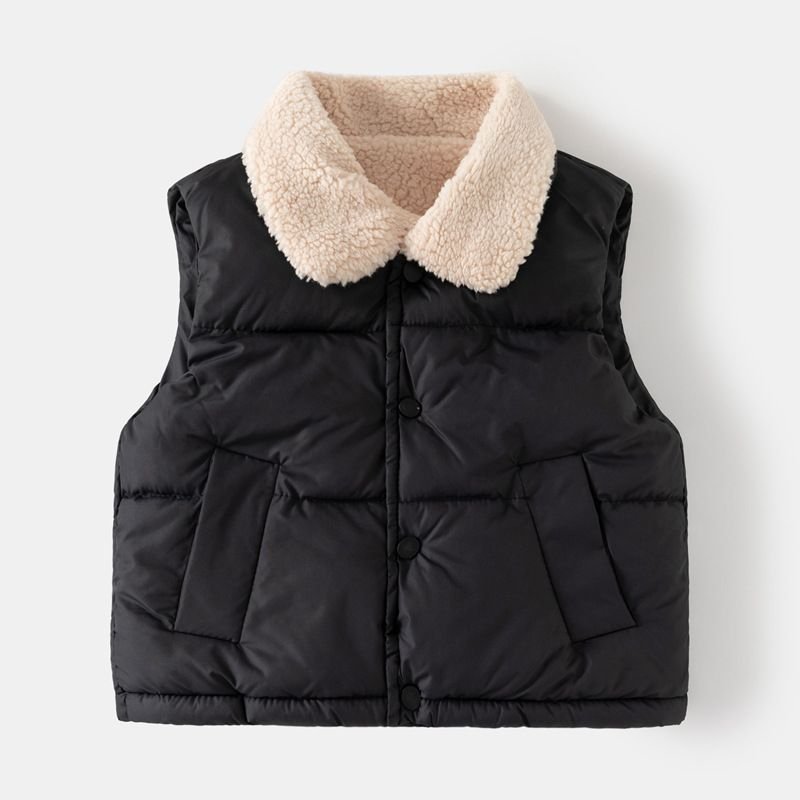 Kids Toddler Unisex Winter Fashion Casual Solid Color Fleeces Sleeveless Lapel Padded Vest