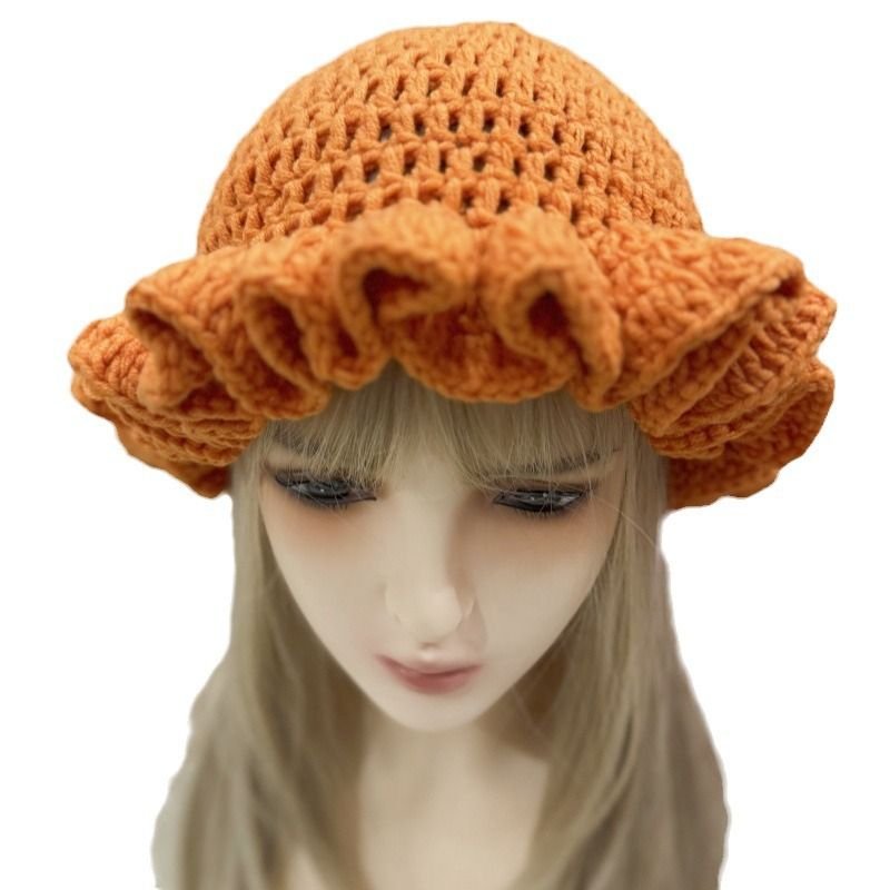 Autumn And Winter Women Fashion Solid Color Ruffled Crocheted Wool Hat