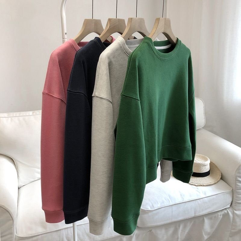 Short Round Neck Overline Women Loose Pullover Casual Long-Sleeved Sweatshirt Custom