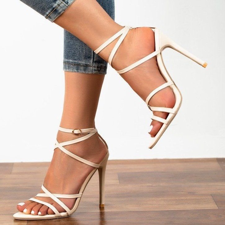Women Fashion Sexy Plus Size Cross Strap Pointed Toe Heeled Sandals