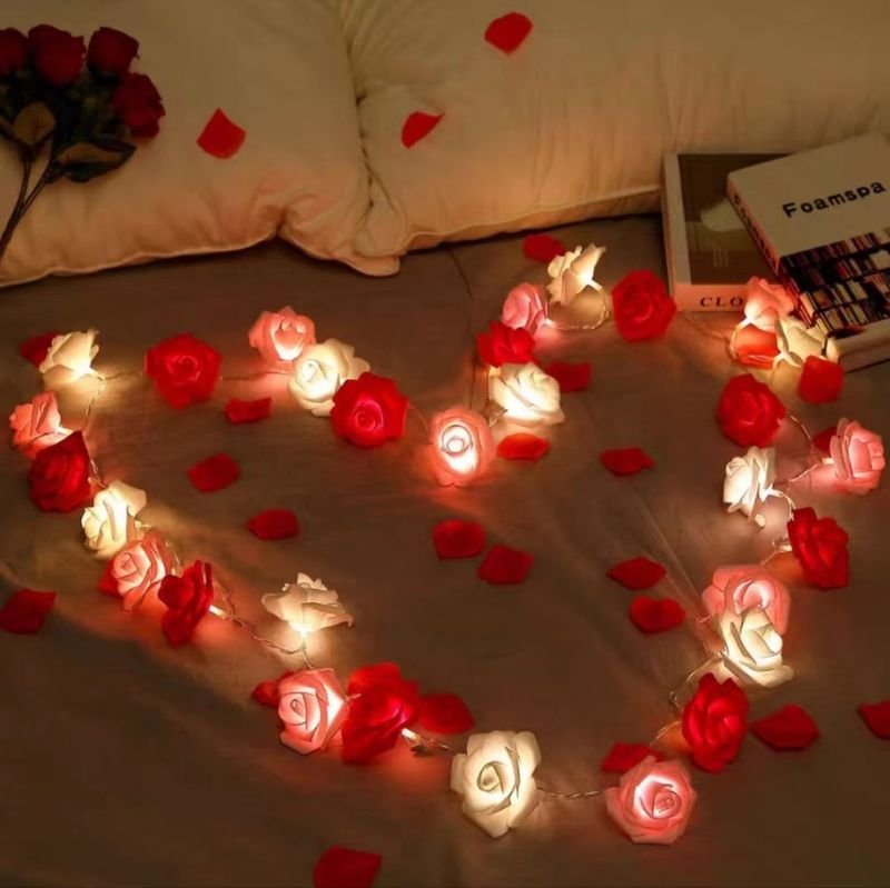 Led Rose Light String Simulation Foam Flower Romantic Valentine'S Day