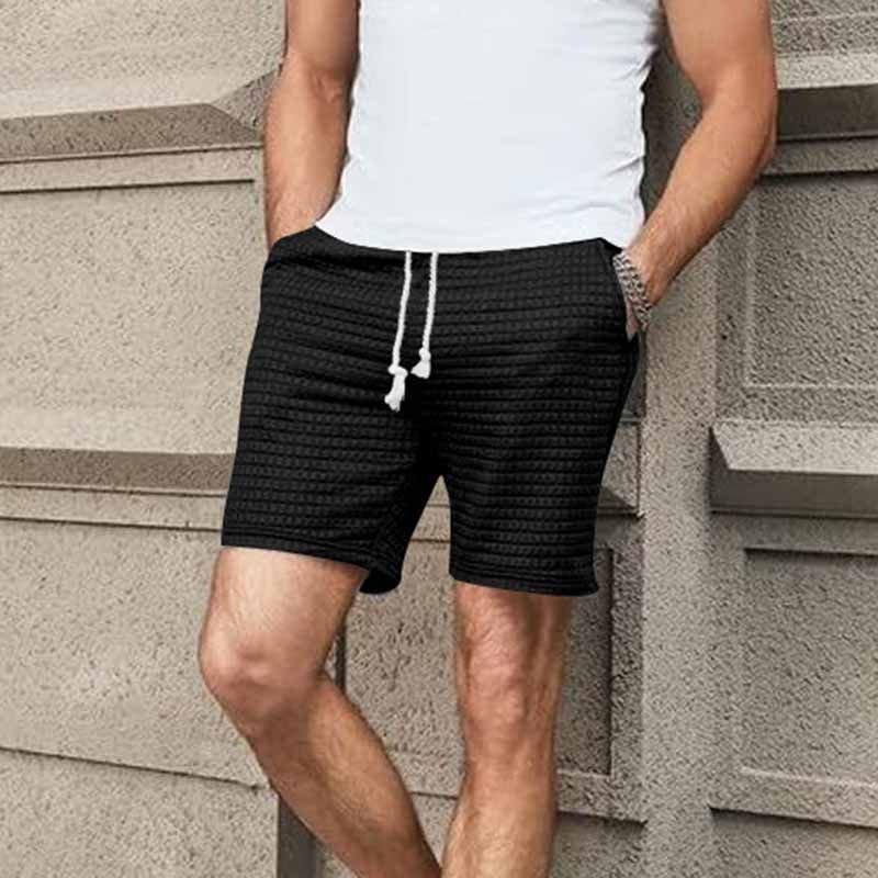 Men Summer Fashion Casual Solid Color Plaid Loose Shorts