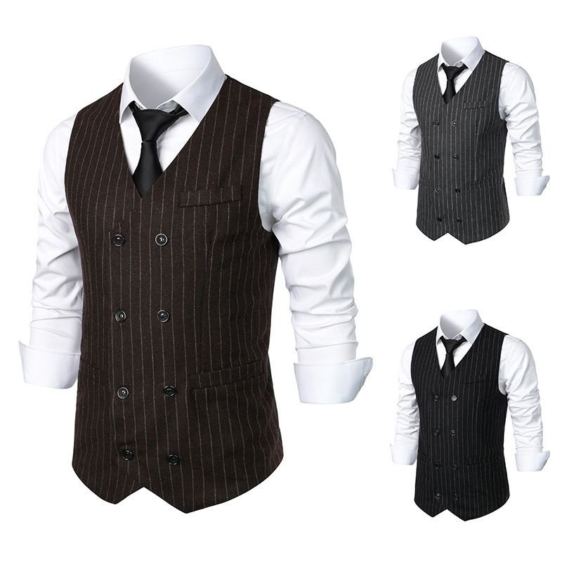 Men Fashion Casual Business Party British Style Stripe Vest