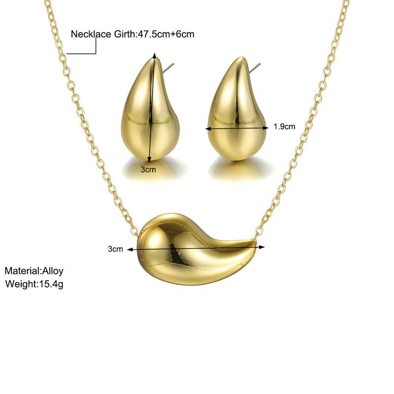 Women Fashion Water Drop Golden Metal Necklace Earrings Set