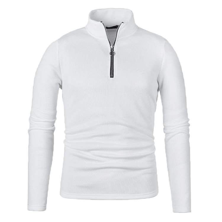Men Casual Stand Collar Zipper Design Solid Color High Collar Sweatshirt Custom