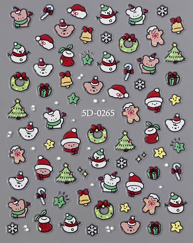 Christmas Relief Cartoon Santa Claus Snowman Snowflake Relief Nail Sticker