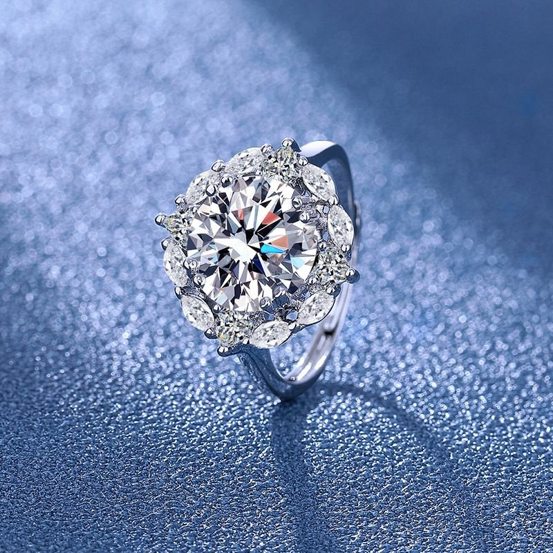 Women Simple Creative Round Rhinestone Pendant Necklace Earrings Ring Jewelry Set