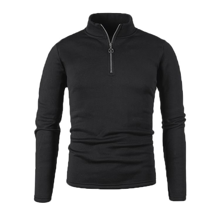 Men Casual Stand Collar Zipper Design Solid Color High Collar Sweatshirt Custom