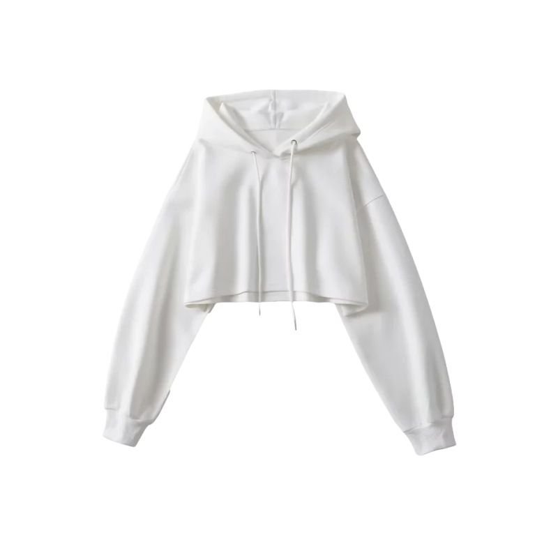Vintage Drawstring Pullover Long-Sleeved Women Street Style Edgy Crop Hoodie Custom