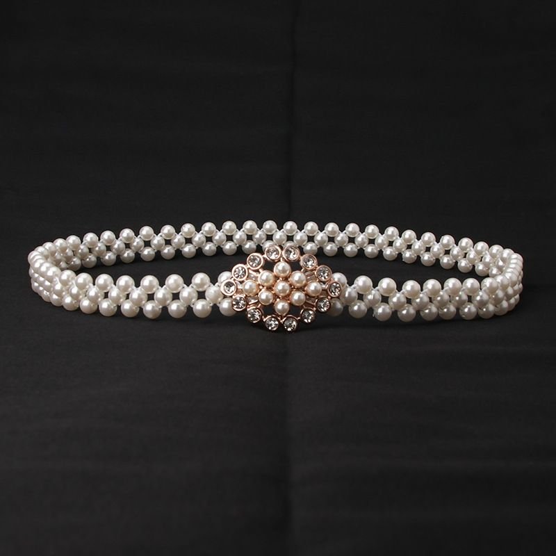 Women Fashion Sweet Rhinestone Pearl Decoration Belt