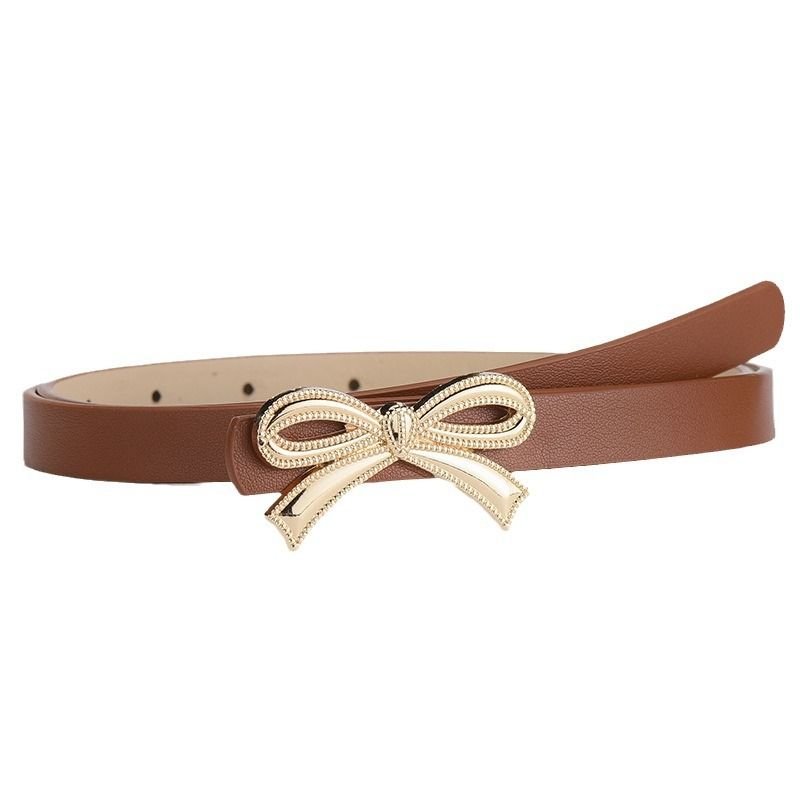 Women Fashion Bow PU Thin Belt