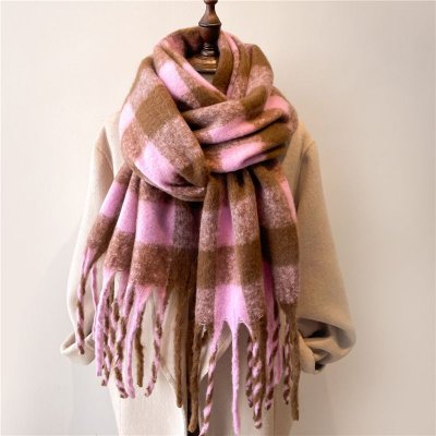 Autumn Winter Women Fashion Plaid Thickened Warm Tassel Scarf