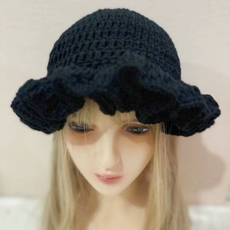 Autumn And Winter Women Fashion Solid Color Ruffled Crocheted Wool Hat