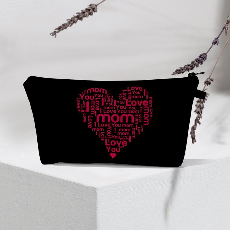 Mother Day Women Fashion Heart-Shaped Letter Print Multi-Functional Travel Storage Cosmetic Bag
