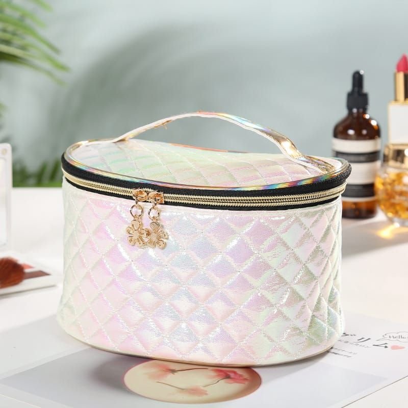 Women Fashion Multicolor Rhombus Stitching Zipper Cosmetic Bag