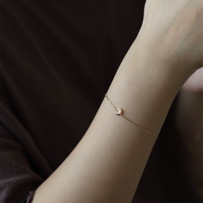 Women Simple Sterling Silver Moon Fine Bracelet
