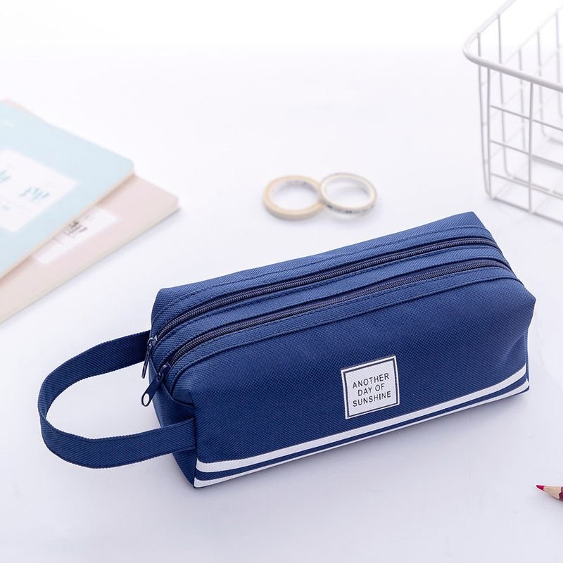 Simple Large Capacity Double Layer Oxford Cloth Pencil Bag Student Stationery