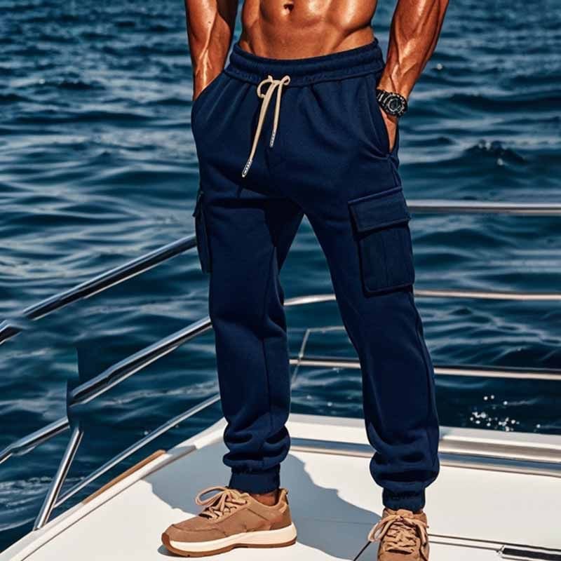 Men Winter Fashion Casual Basic Solid Color Fleeces Drawstring Waist Cargo Pants