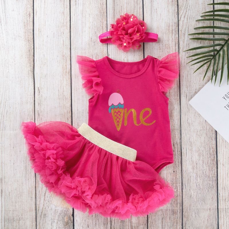 Kids Baby Girls Party Cute Letters Print Fluttering Sleeve Romper Skirt Set