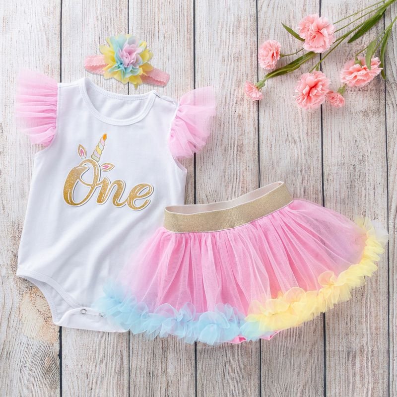 Kids Baby Girls Party Cute Letters Print Fluttering Sleeve Romper Skirt Set