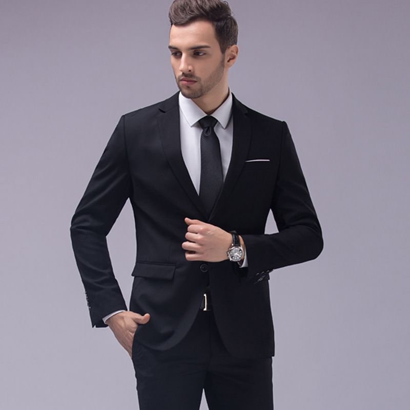 Men Business Wedding Office Solid Color Long Sleeve Lapel Suit Pants Plus Size Sets