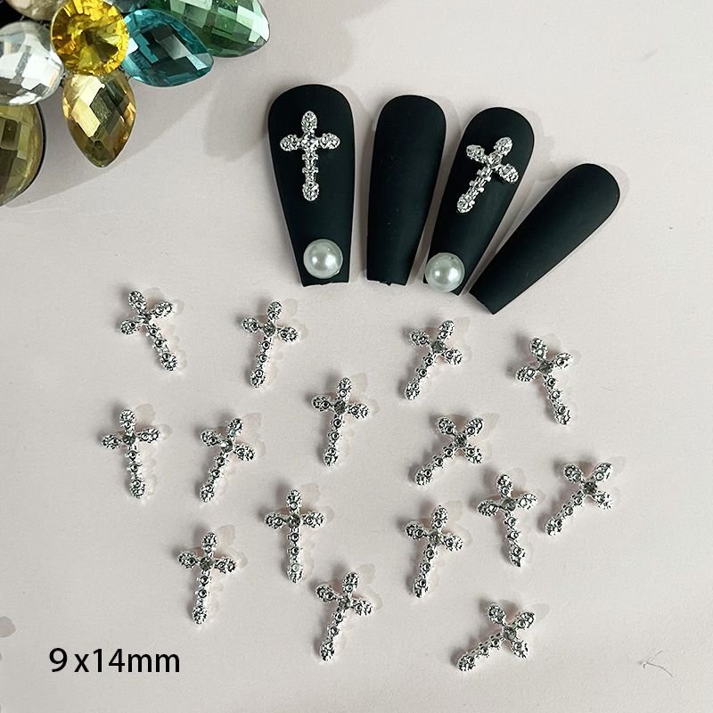 Gothic Alloy Cross Nail Art Jewelry Flash Ehinestone Nail Art Decoration 10pcs/set
