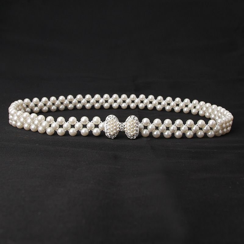 Women Fashion Sweet Rhinestone Pearl Decoration Belt