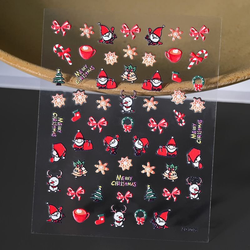 Christmas Relief Cartoon Santa Claus Snowman Snowflake Relief Nail Sticker