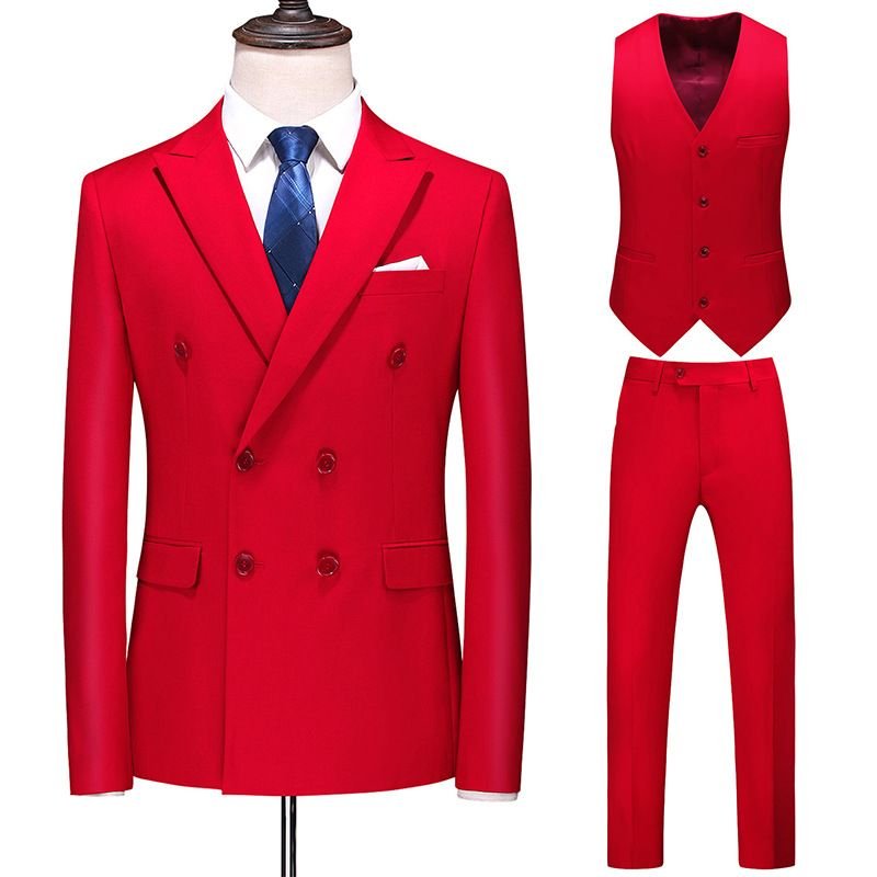 Men Business Wedding Office Solid Color Long Sleeve Lapel Suit Waistcoat Pants Plus Size Sets