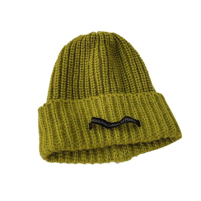 Women Autumn And Winter Patch Pile Big Head Wool Hat Knitted Beanie