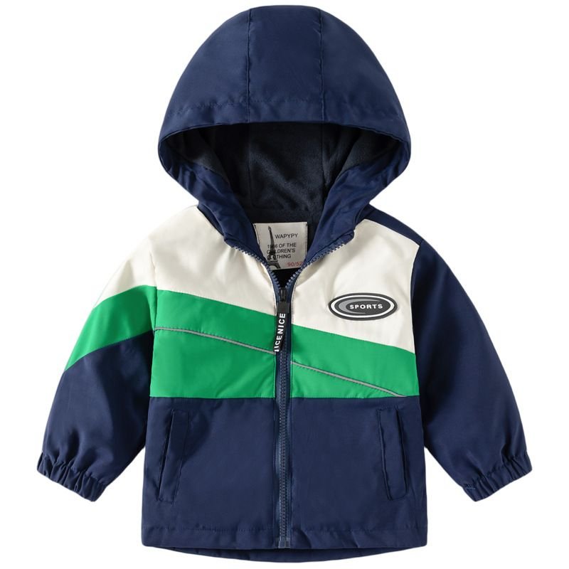 Kids Toddler Boys Spring Autumn Casual Athleisure Color Matching Fleeces Long Sleeve Hooded Jacket