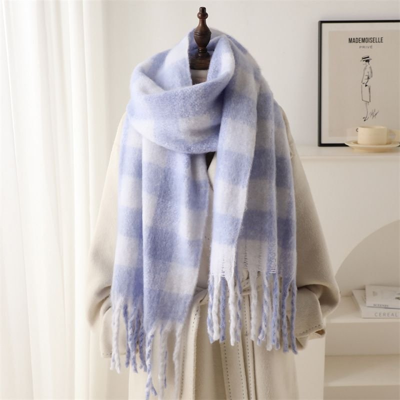 Autumn Winter Women Fashion Plaid Thickened Warm Tassel Scarf