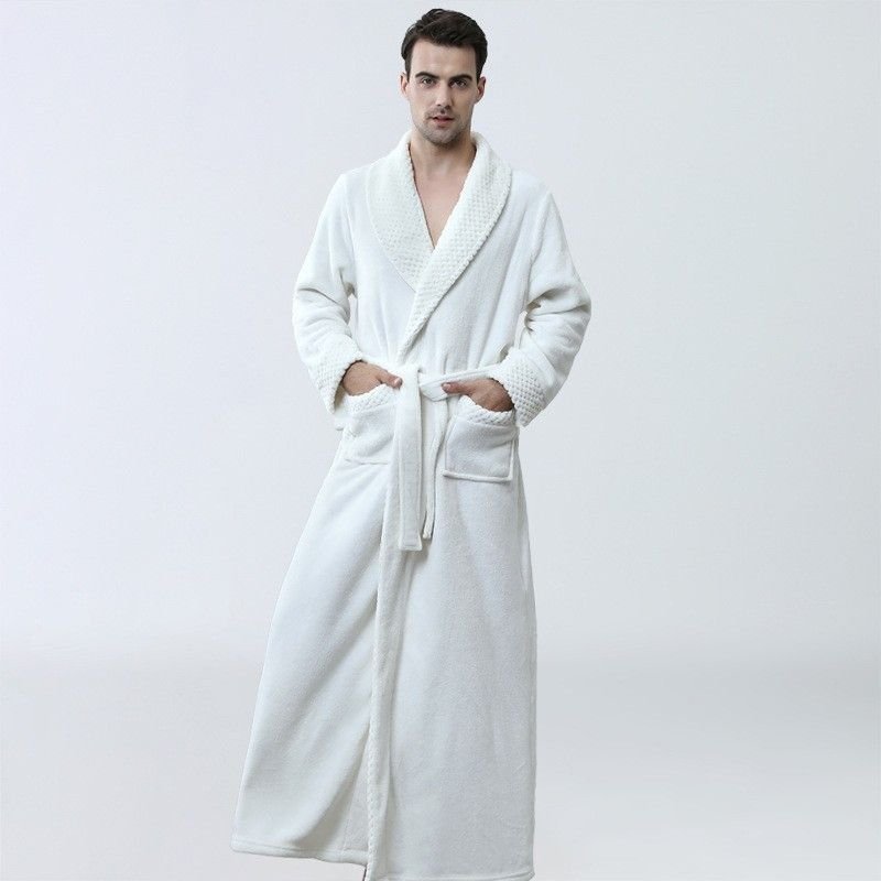 Men Winter Fashion Casual Home Solid Color Flannel Lapel Long Sleeve Robes Sleepwear