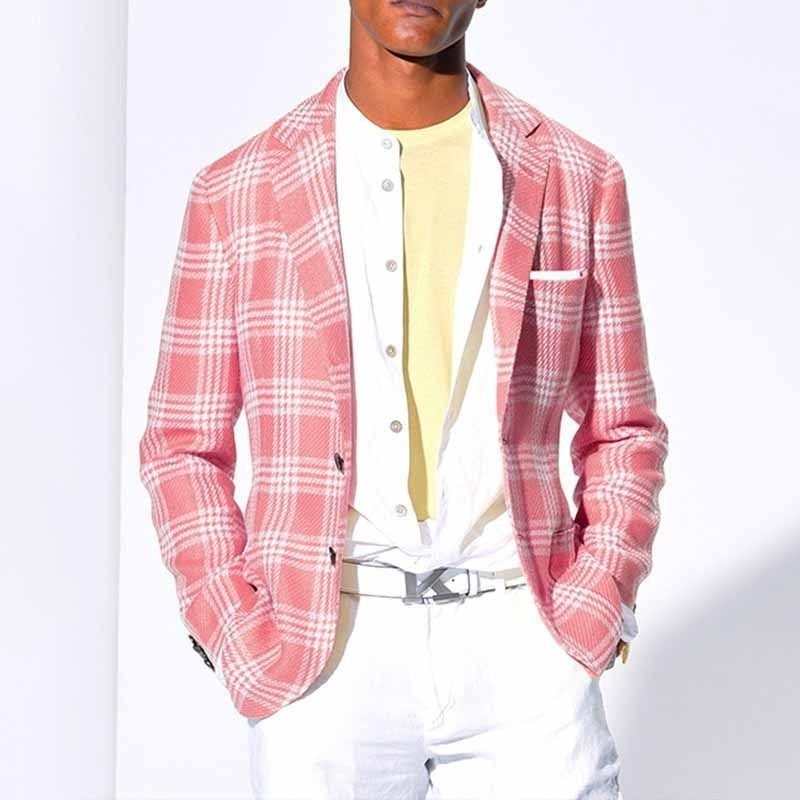 Men Fashion Casual Party Stripe Plaid Long Sleeve Lapel Suit