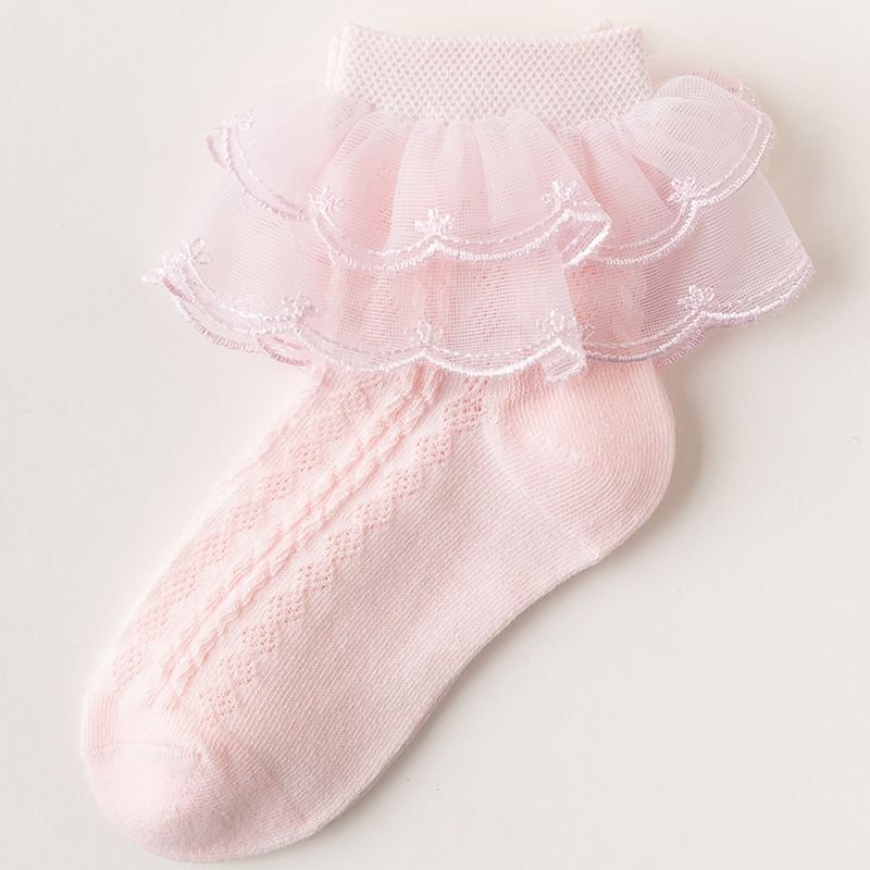 Kids Boys Girls Basic Casual Cute Solid Color Lace Socks