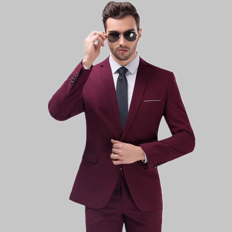 Men Business Wedding Office Solid Color Long Sleeve Lapel Suit Pants Plus Size Sets