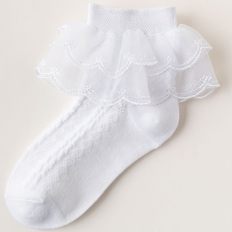 Kids Boys Girls Basic Casual Cute Solid Color Lace Socks