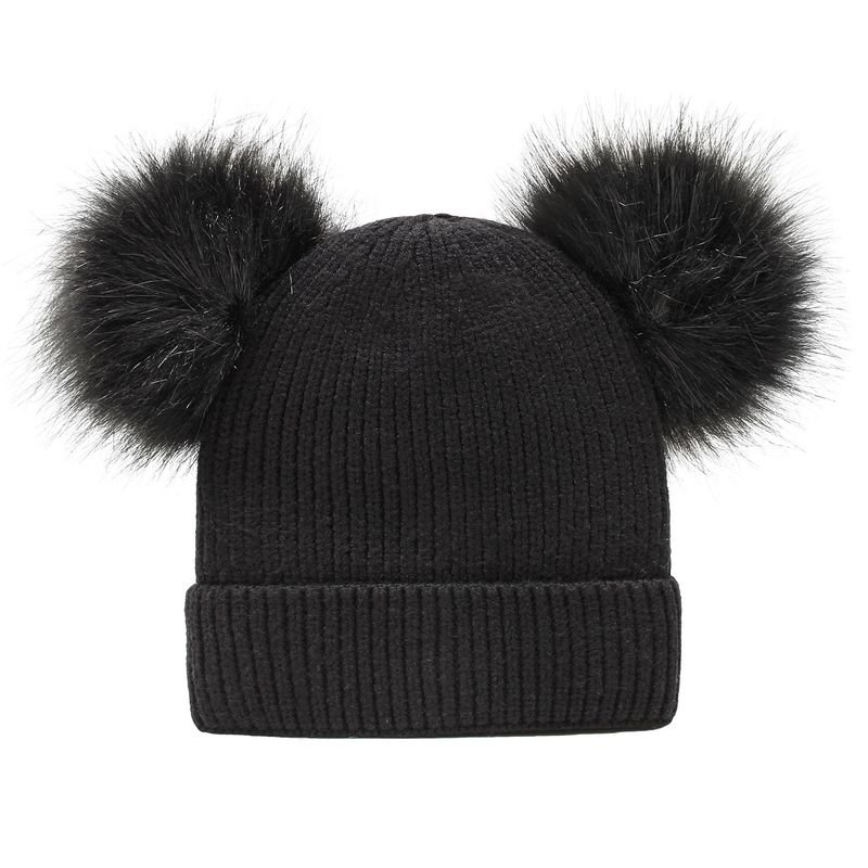 Fashion Winter Solid Color Knitted Mother And Kid Parent-Child Woolen Pompom Beanie Hat