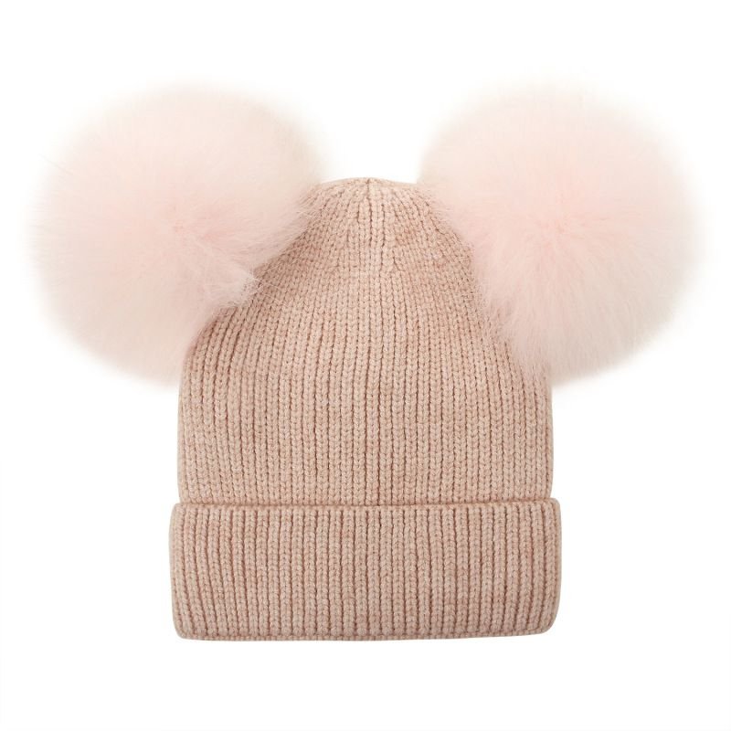 Fashion Winter Solid Color Knitted Mother And Kid Parent-Child Woolen Pompom Beanie Hat