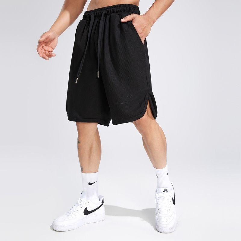 Men Casual Athleisure Waffle Drawstring Waist Shorts
