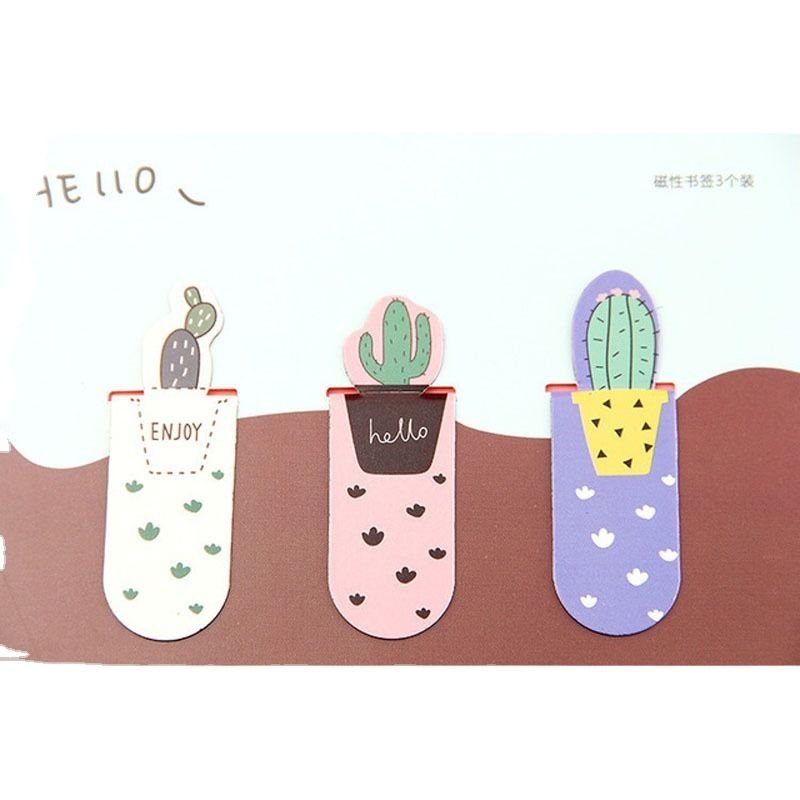 Simple Creative Cactus Magnetic Bookmark 3-Set