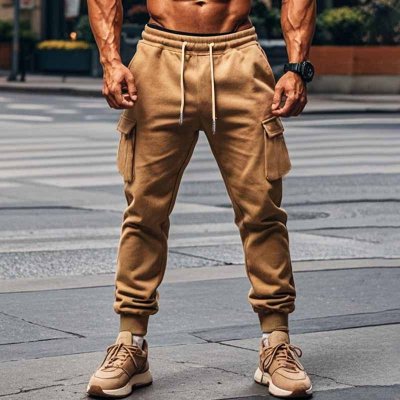 Men Winter Fashion Casual Basic Solid Color Fleeces Drawstring Waist Cargo Pants