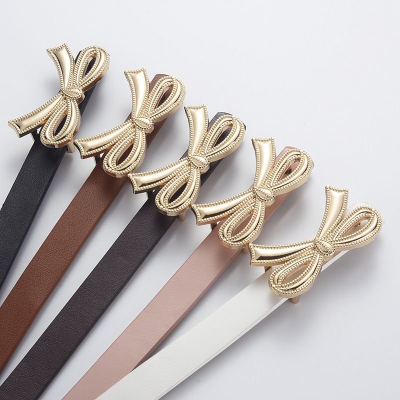 Women Fashion Bow PU Thin Belt